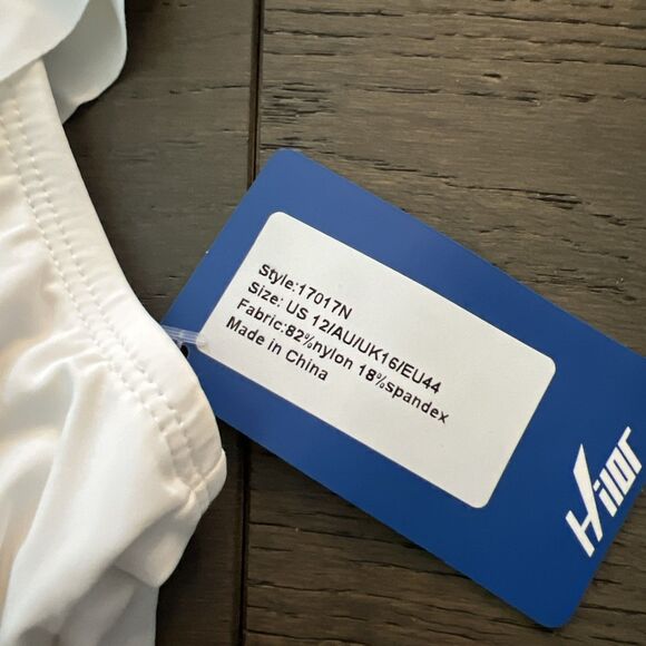 HILOR  Women's Size 12 White Swimsuit One Shoulder Asymmetric Ruffle NWT - Picture 3 of 7